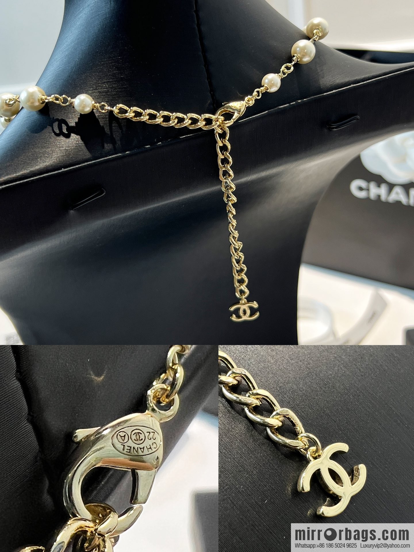 New ☑️ Chanel double c pearl coco pink peach heart love necklace neck chain