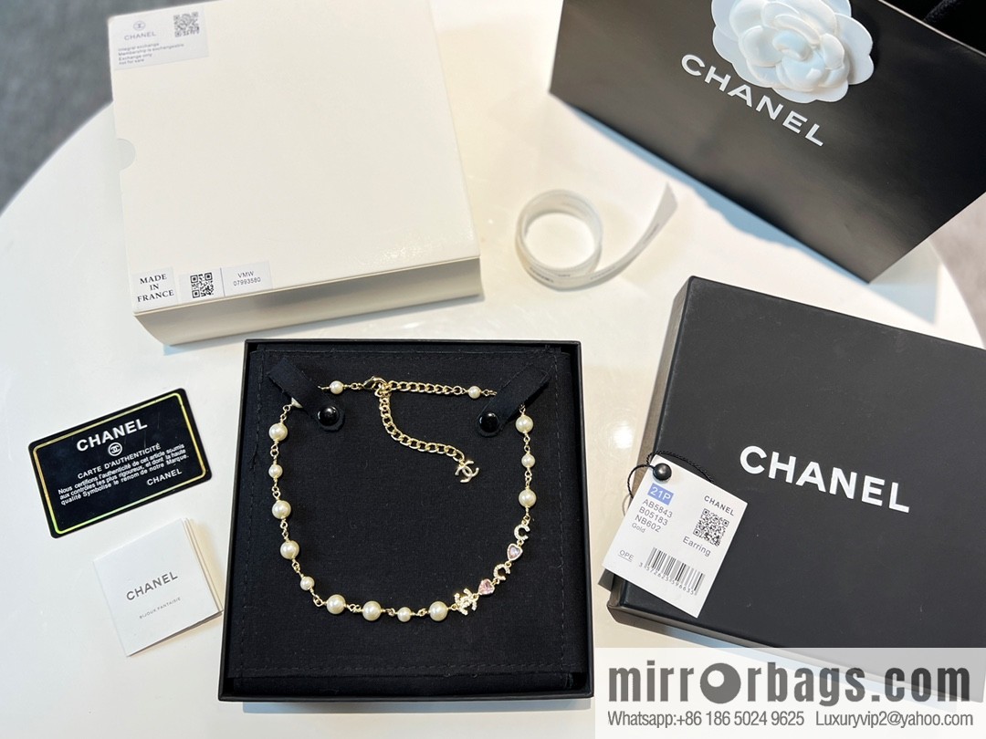 New ☑️ Chanel double c pearl coco pink peach heart love necklace neck chain