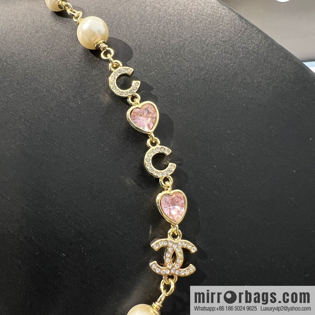 New ☑️ Chanel double c pearl coco pink peach heart love necklace neck chain