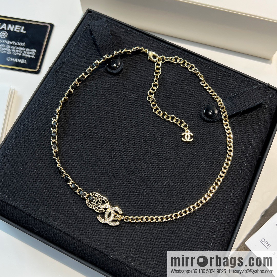New ☑️ Chanel double c black diamond black leather rope necklace