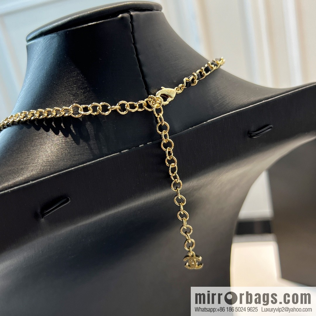 New ☑️ Chanel double c black diamond black leather rope necklace