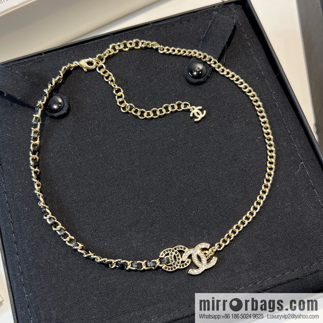 New ☑️ Chanel double c black diamond black leather rope necklace