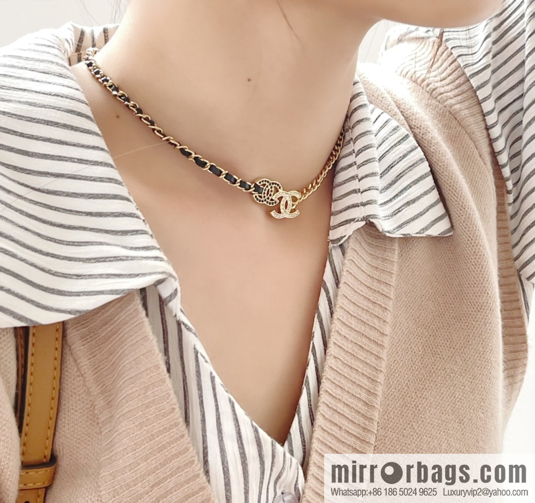 New ☑️ Chanel double c black diamond black leather rope necklace