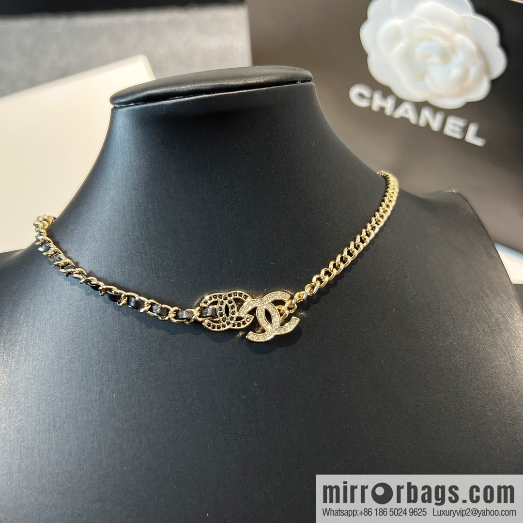New ☑️ Chanel double c black diamond black leather rope necklace