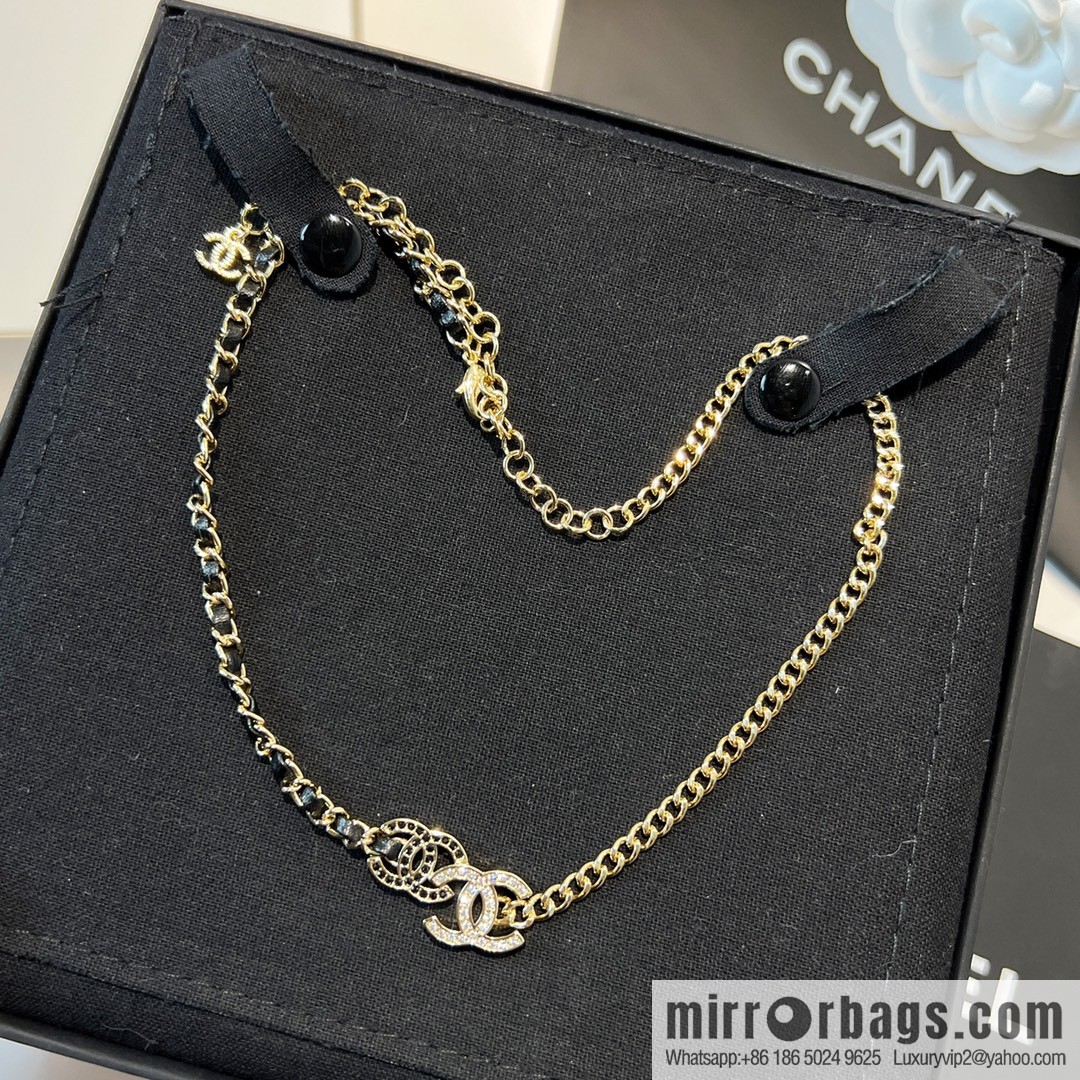 New ☑️ Chanel double c black diamond black leather rope necklace