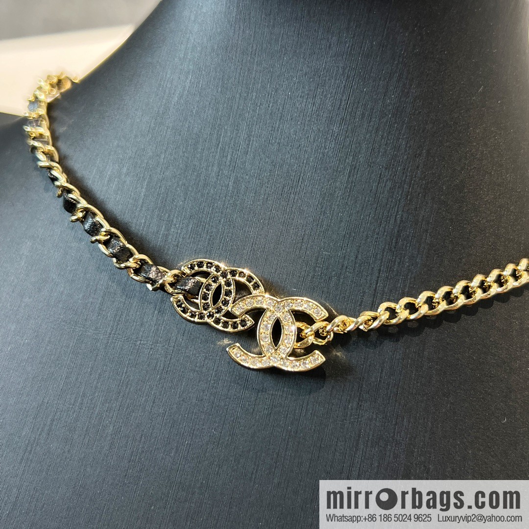 New ☑️ Chanel double c black diamond black leather rope necklace