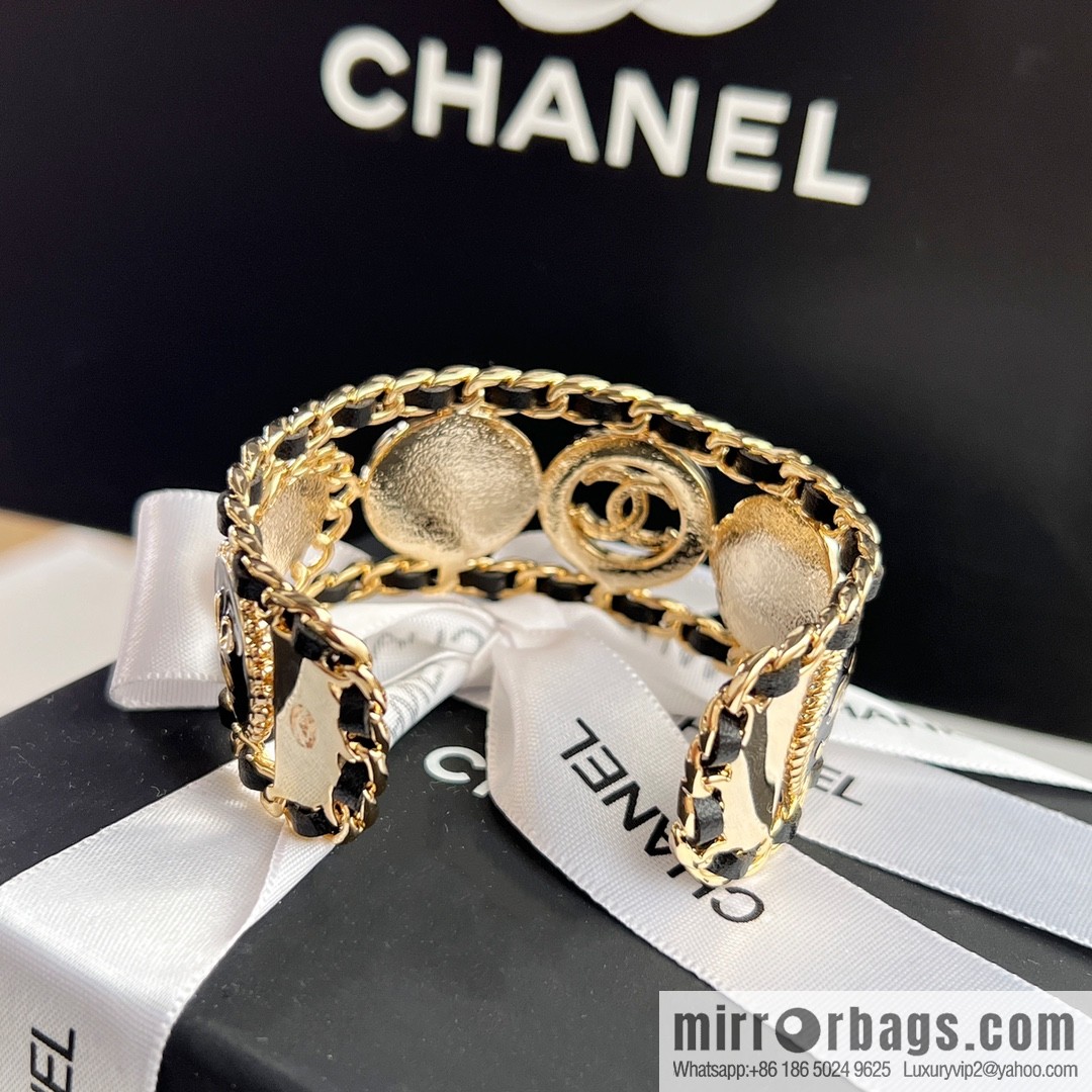 New ☑️ Chanel double c black leather rope open bracelet