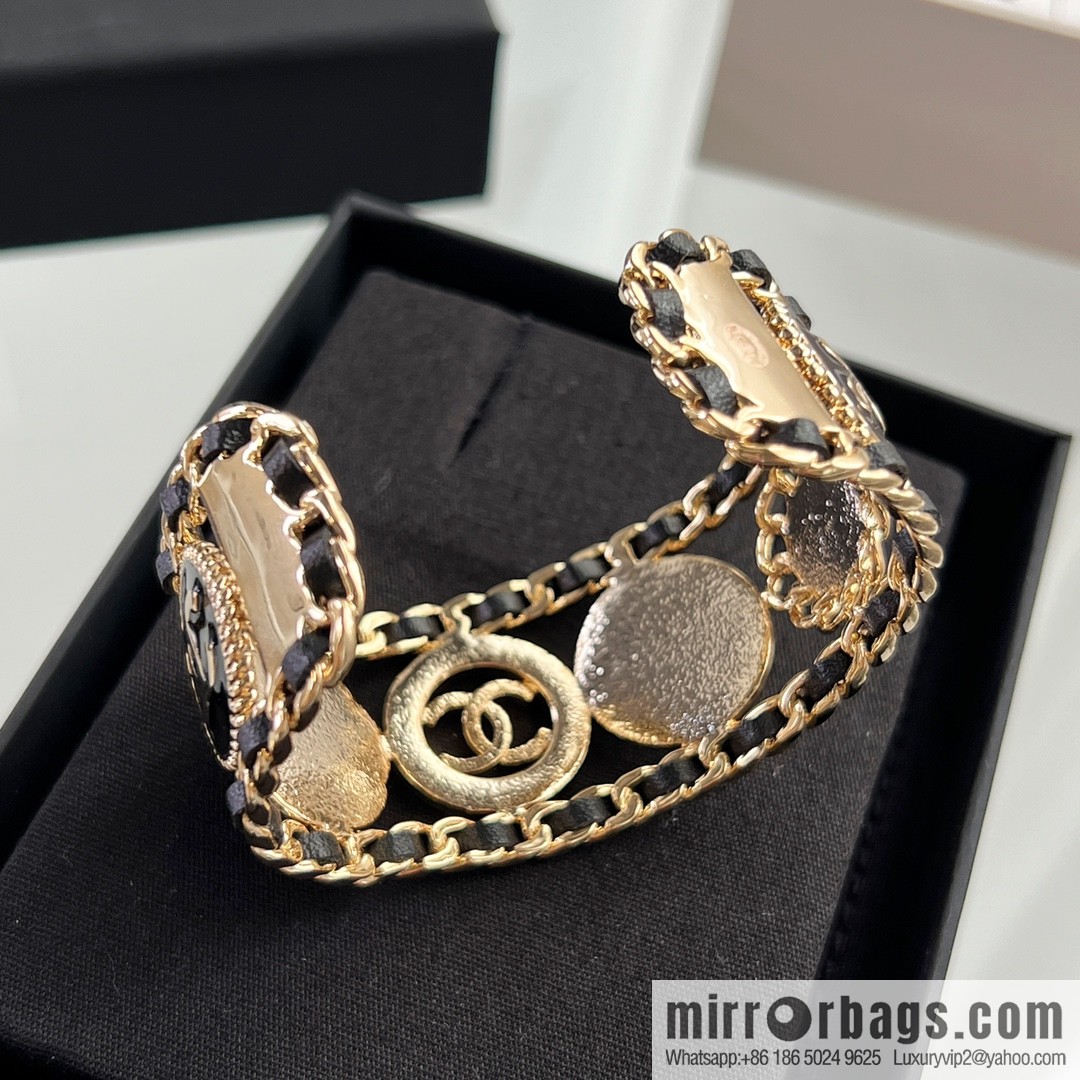 New ☑️ Chanel double c black leather rope open bracelet