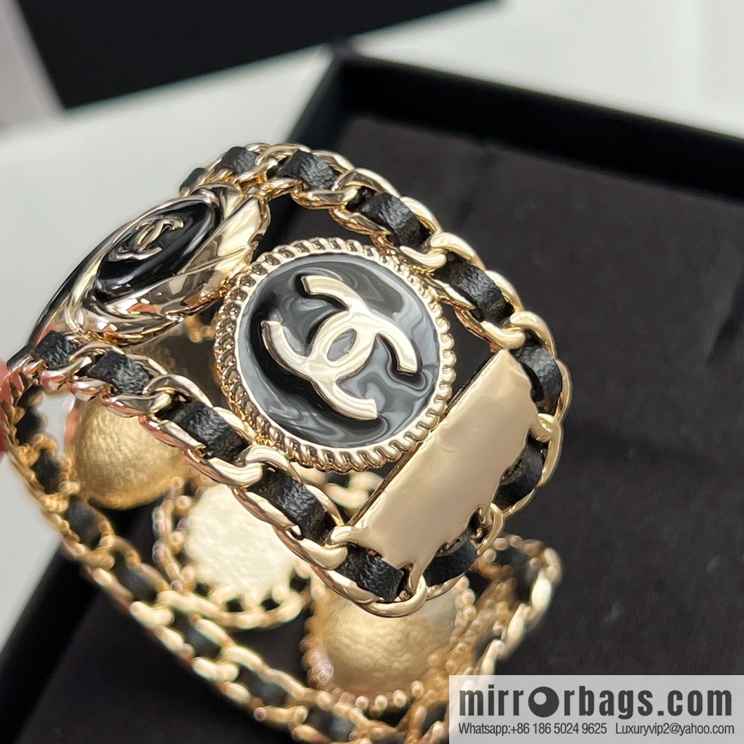 New ☑️ Chanel double c black leather rope open bracelet