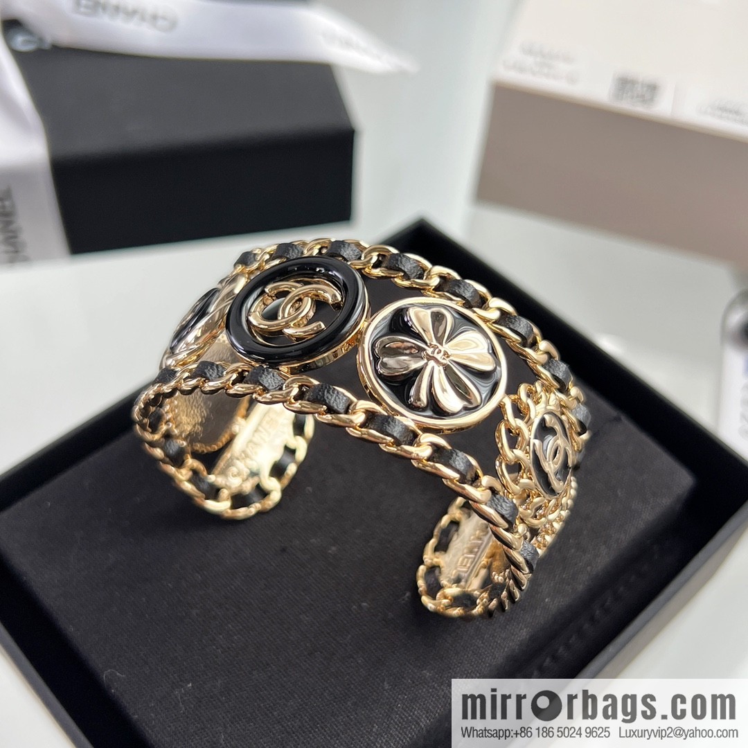 New ☑️ Chanel double c black leather rope open bracelet