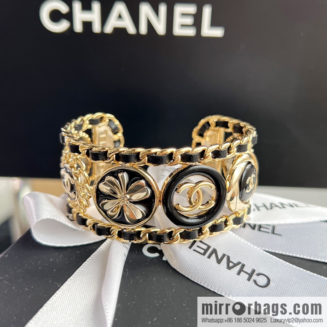 New ☑️ Chanel double c black leather rope open bracelet