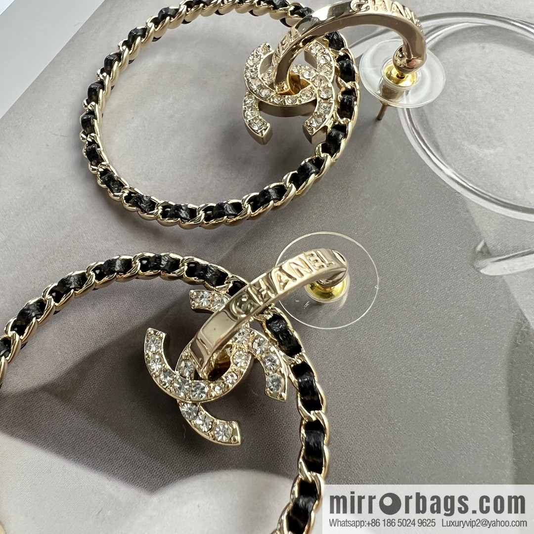 New ☑️ Chanel double c black leather rope round stud earrings