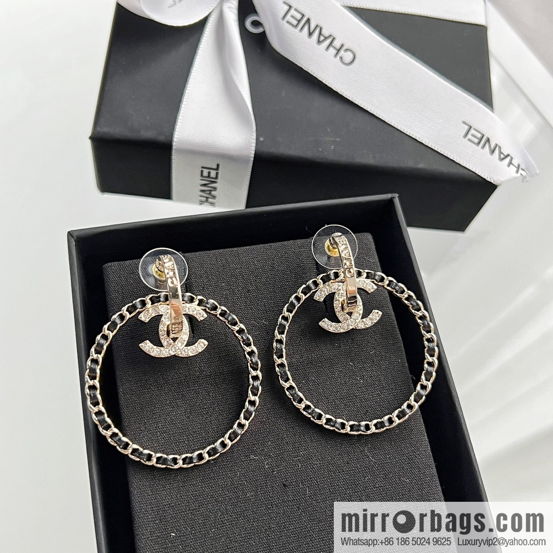 New ☑️ Chanel double c black leather rope round stud earrings