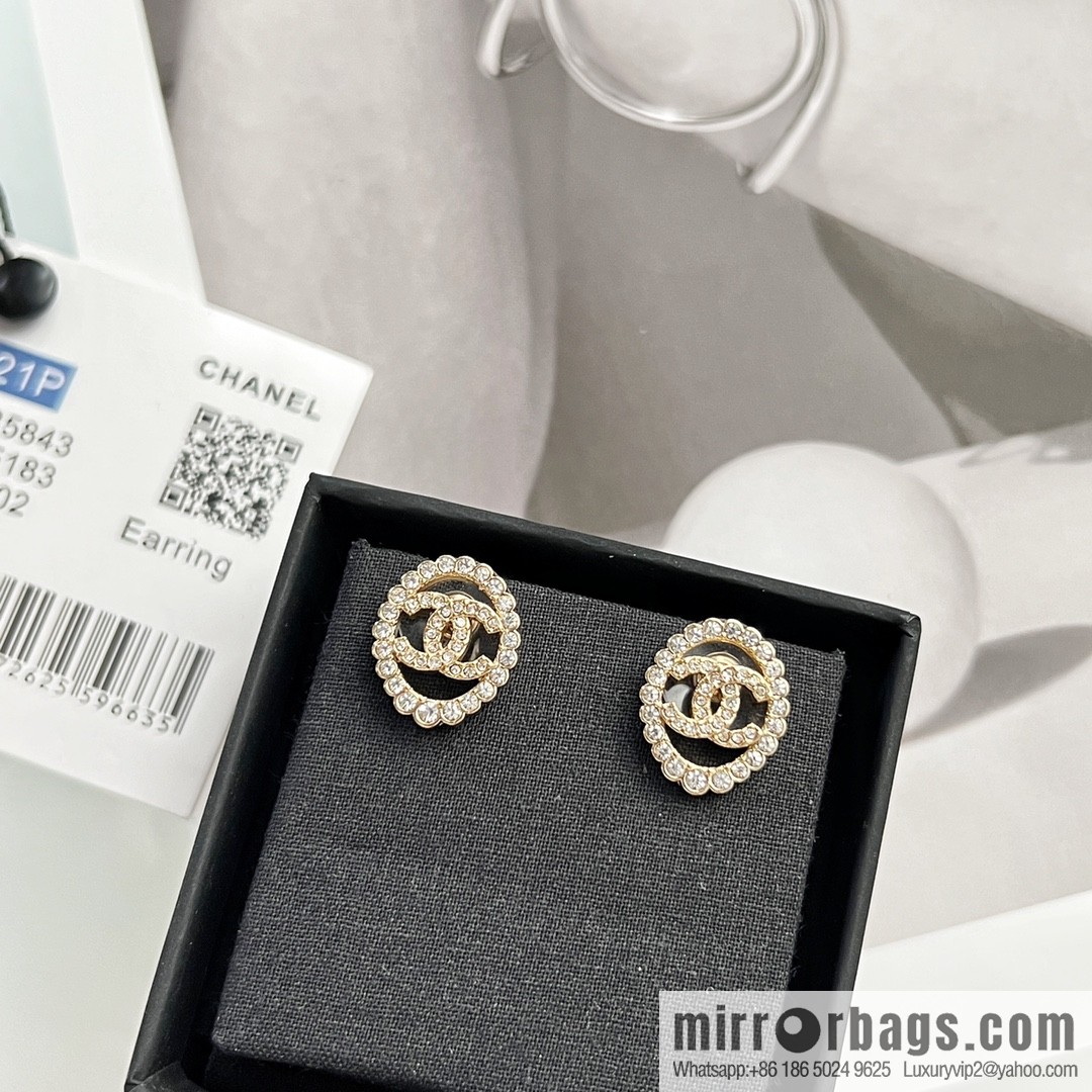 New ☑️ Chanel double c full diamond oval stud earrings