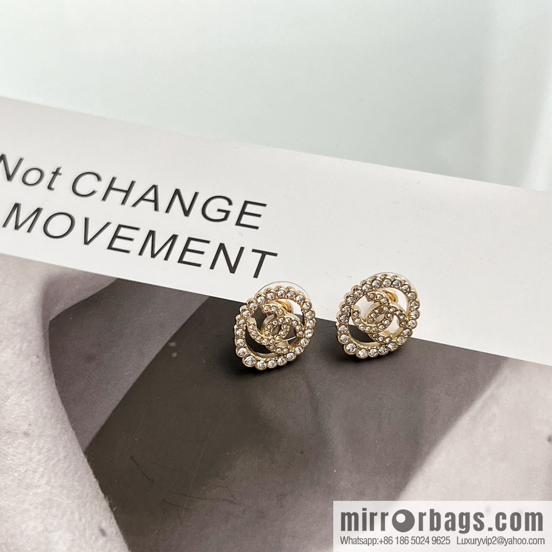New ☑️ Chanel double c full diamond oval stud earrings