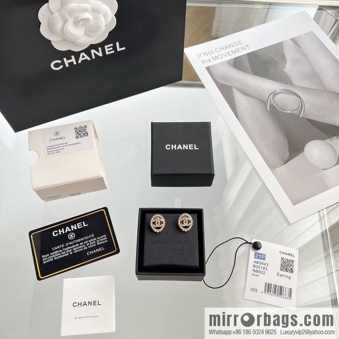 New ☑️ Chanel double c full diamond oval stud earrings