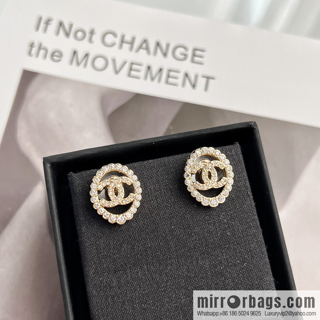 New ☑️ Chanel double c full diamond oval stud earrings