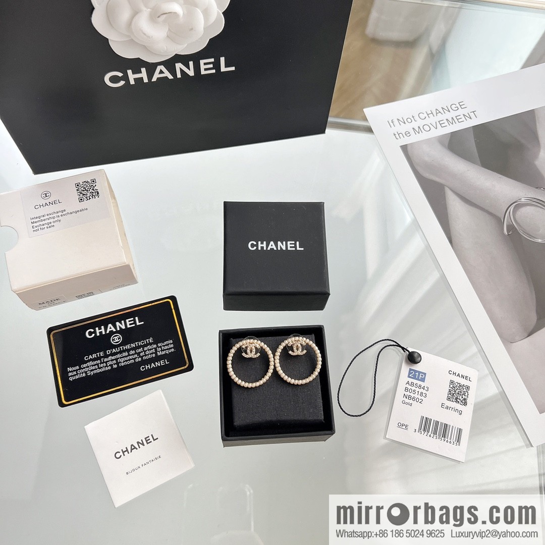 New ☑️ Chanel c1 double c round pearl stud earrings