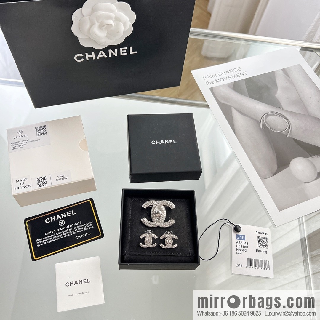 New ☑️ Chanel double c full diamond stud earrings brooch