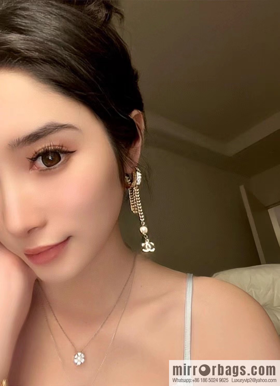 New ☑️ Chanel double c fringed pearl stud earrings