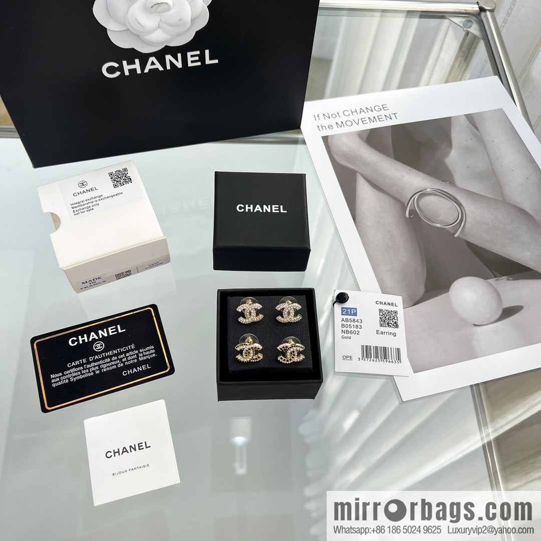 New ☑️ Chanel c1 double c pearl black diamond stud earrings