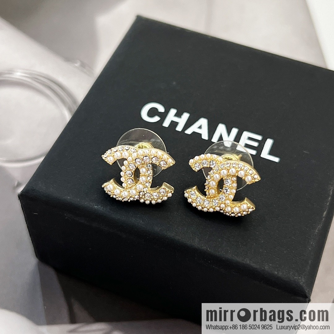 New ☑️ Chanel c1 double c pearl black diamond stud earrings