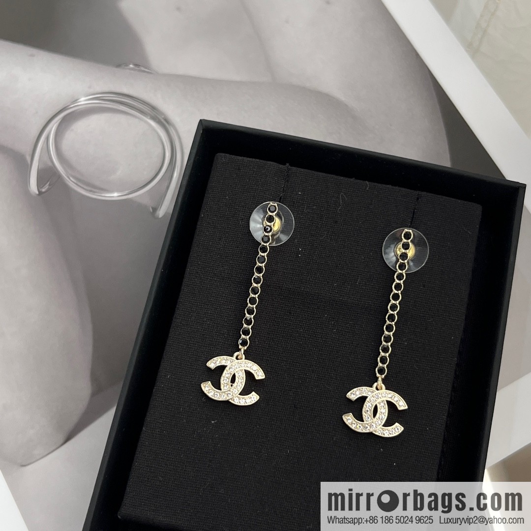 New ☑️ Chanel c2 double c long black diamond stud earrings