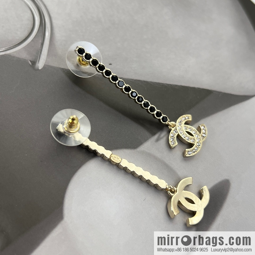 New ☑️ Chanel c2 double c long black diamond stud earrings