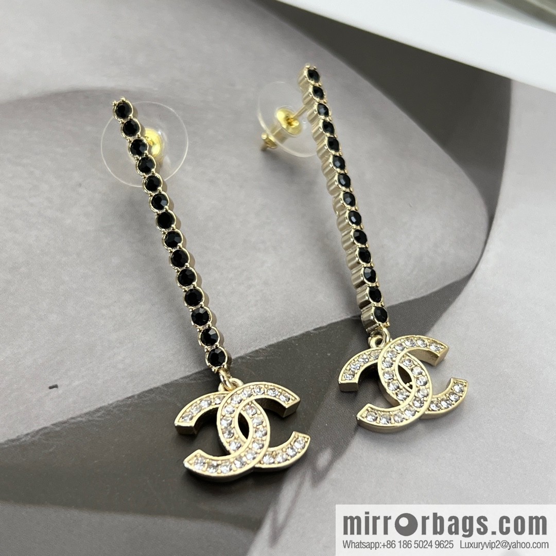 New ☑️ Chanel c2 double c long black diamond stud earrings