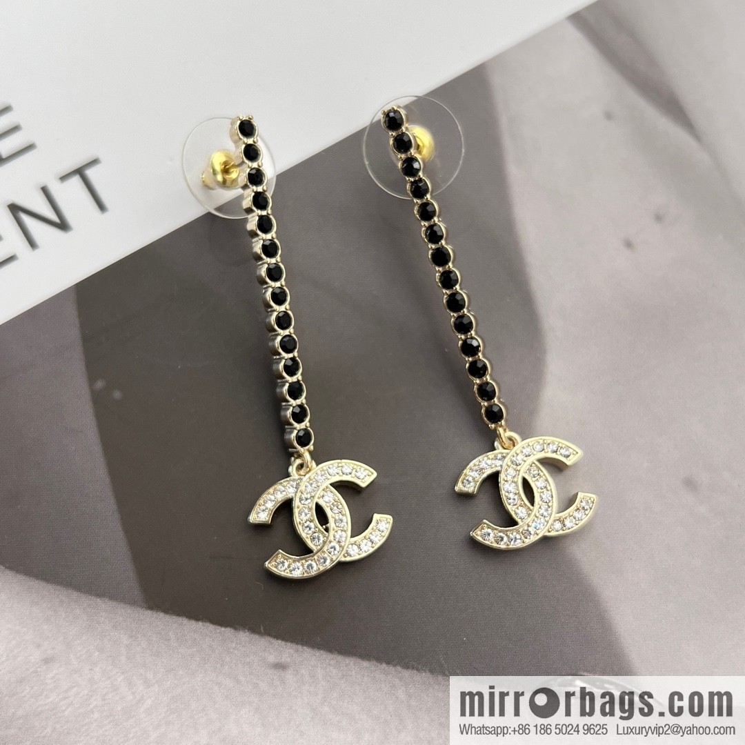 New ☑️ Chanel c2 double c long black diamond stud earrings
