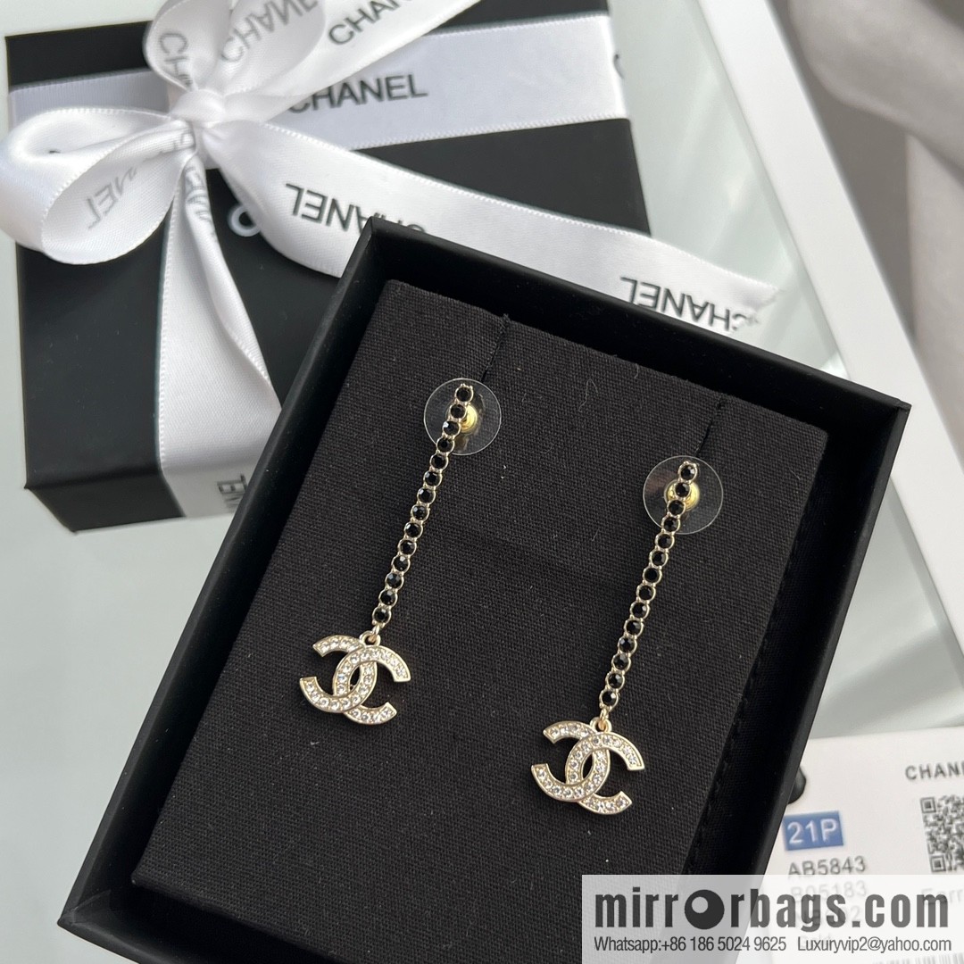 New ☑️ Chanel c2 double c long black diamond stud earrings