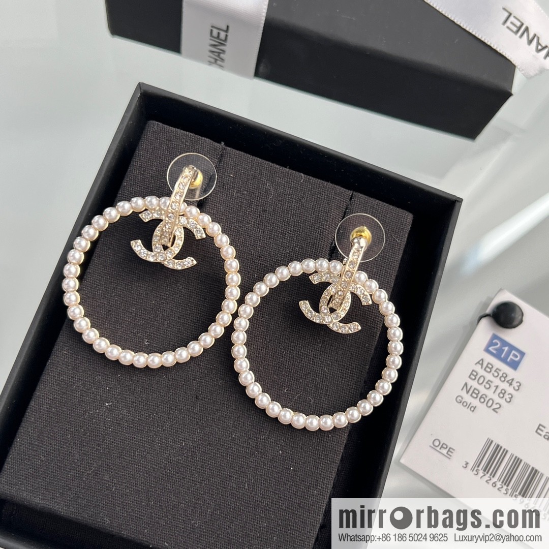 New ☑️ Chanel c2 double c round pearl stud earrings
