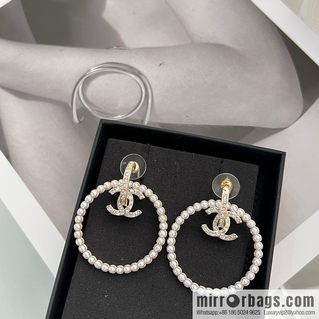 New ☑️ Chanel c2 double c round pearl stud earrings