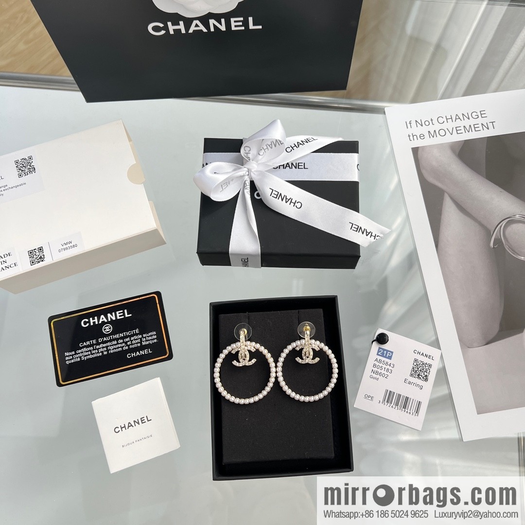 New ☑️ Chanel c2 double c round pearl stud earrings