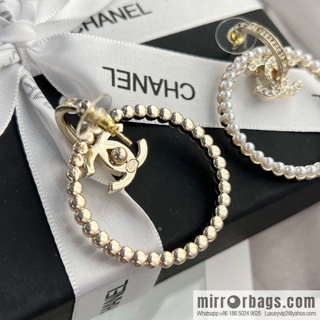 New ☑️ Chanel c2 double c round pearl stud earrings