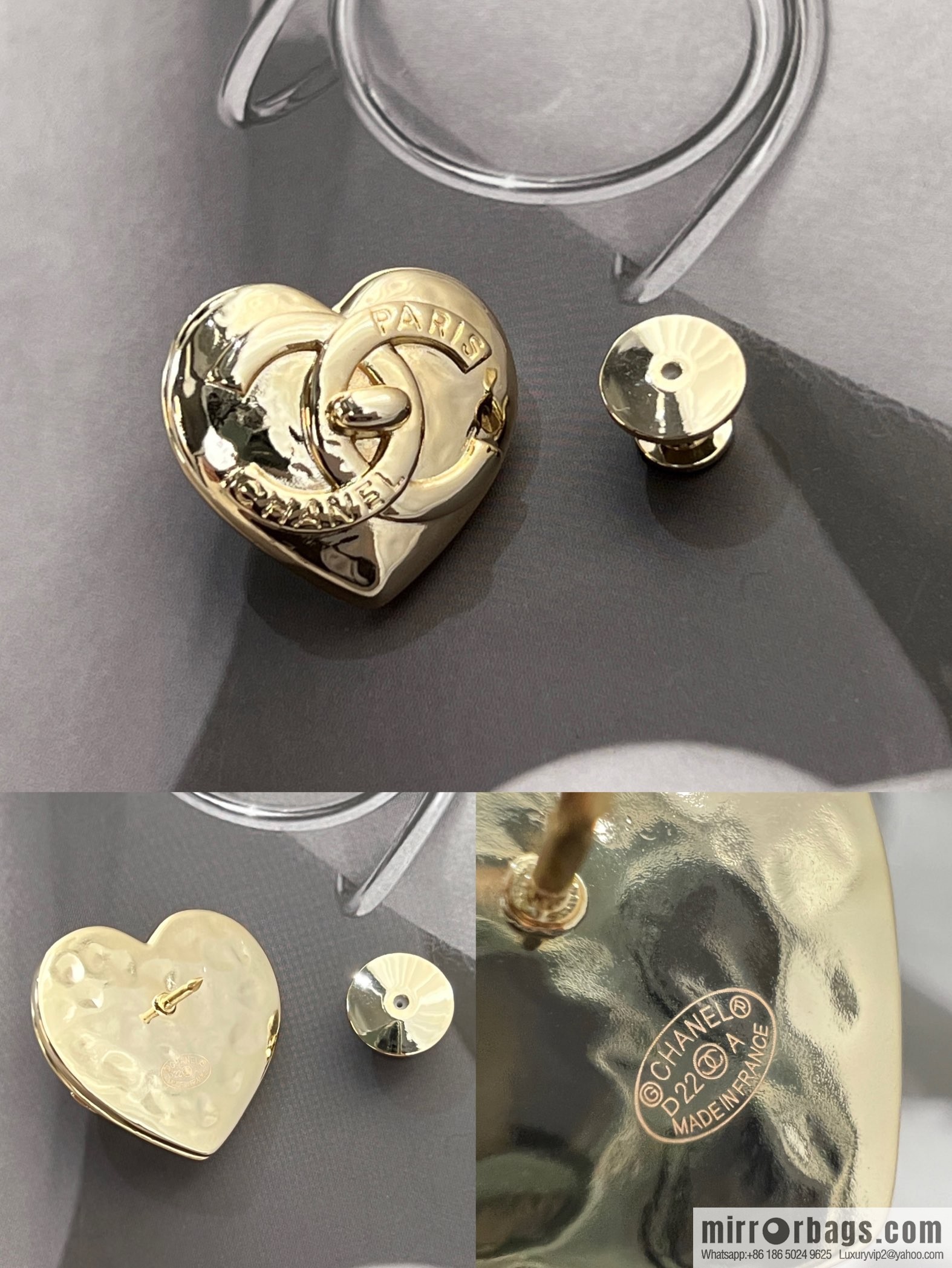 New ☑️ Chanel gold double c peach heart brooch