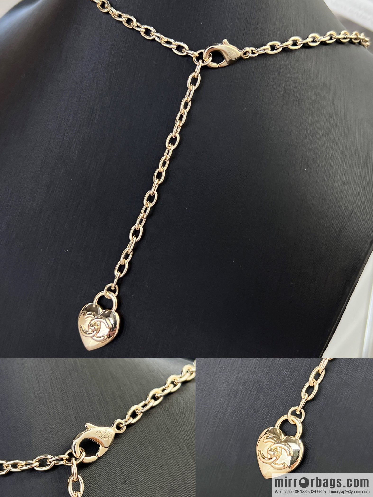 New ☑️ Chanel gold double c peach heart love necklace sweater chain