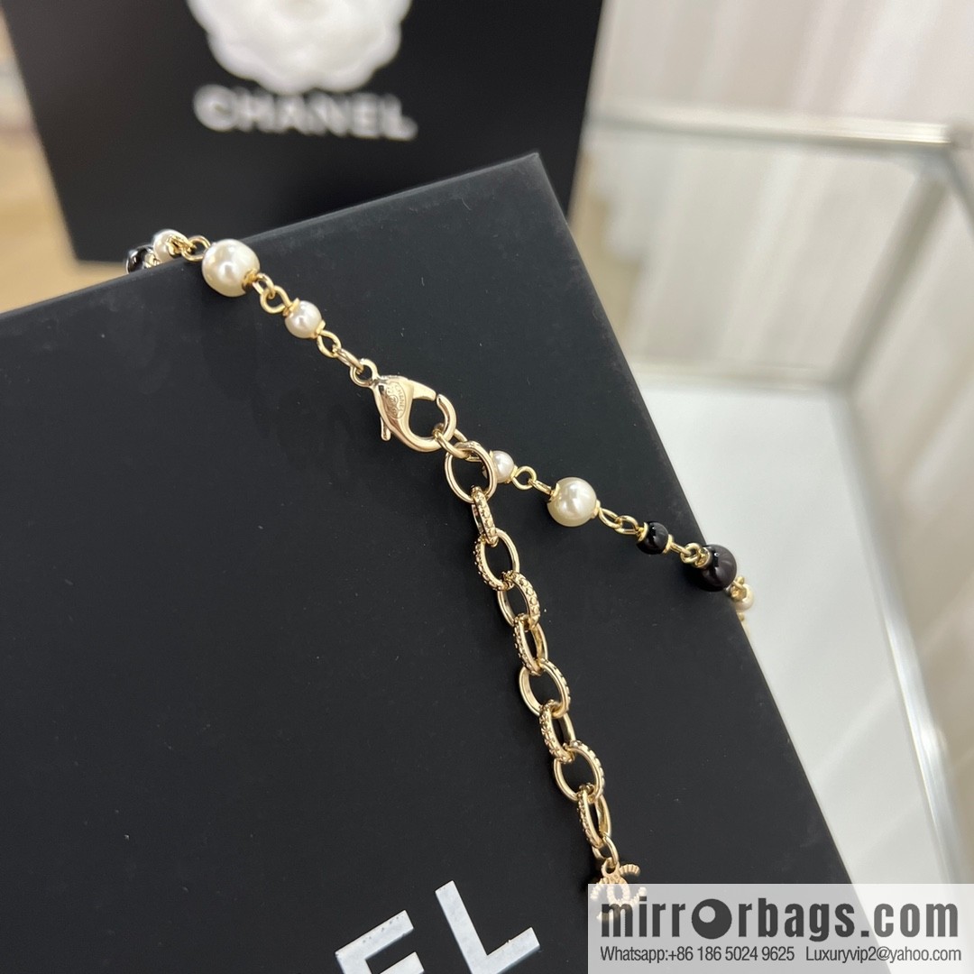 New ☑️ Chanel pearl double c black diamond sweater chain necklace