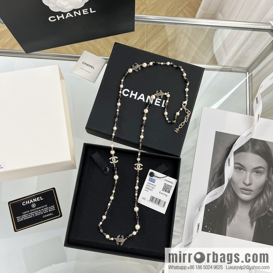 New ☑️ Chanel pearl double c black diamond sweater chain necklace