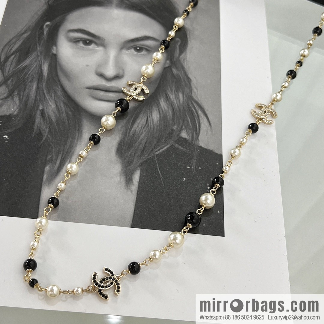 New ☑️ Chanel pearl double c black diamond sweater chain necklace