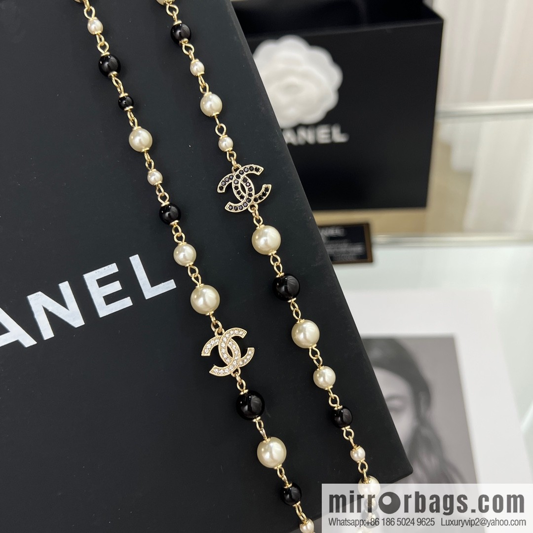 New ☑️ Chanel pearl double c black diamond sweater chain necklace