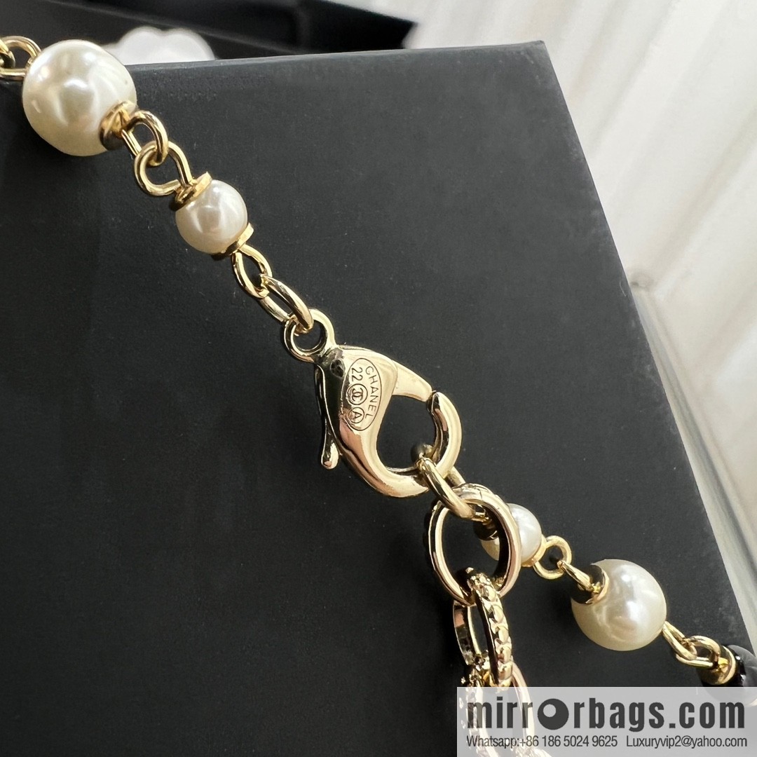 New ☑️ Chanel pearl double c black diamond sweater chain necklace