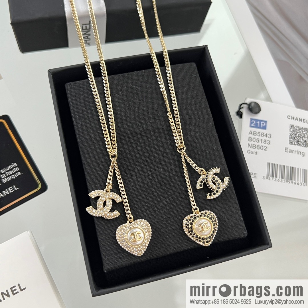 New ☑️ Chanel full diamond peach heart double c necklace