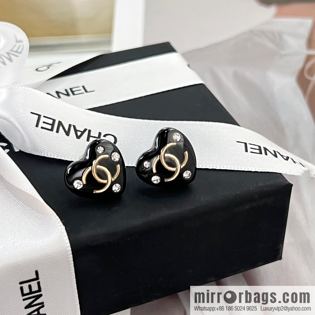 New ☑️ Chanel double c black peach heart love necklace earrings