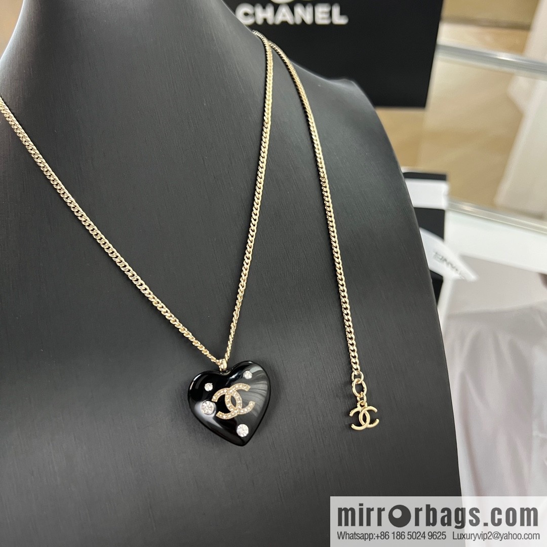 New ☑️ Chanel double c black peach heart love necklace earrings