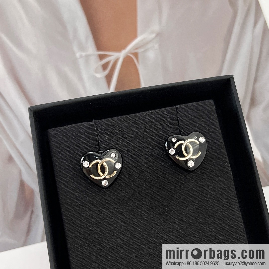 New ☑️ Chanel double c black peach heart love necklace earrings