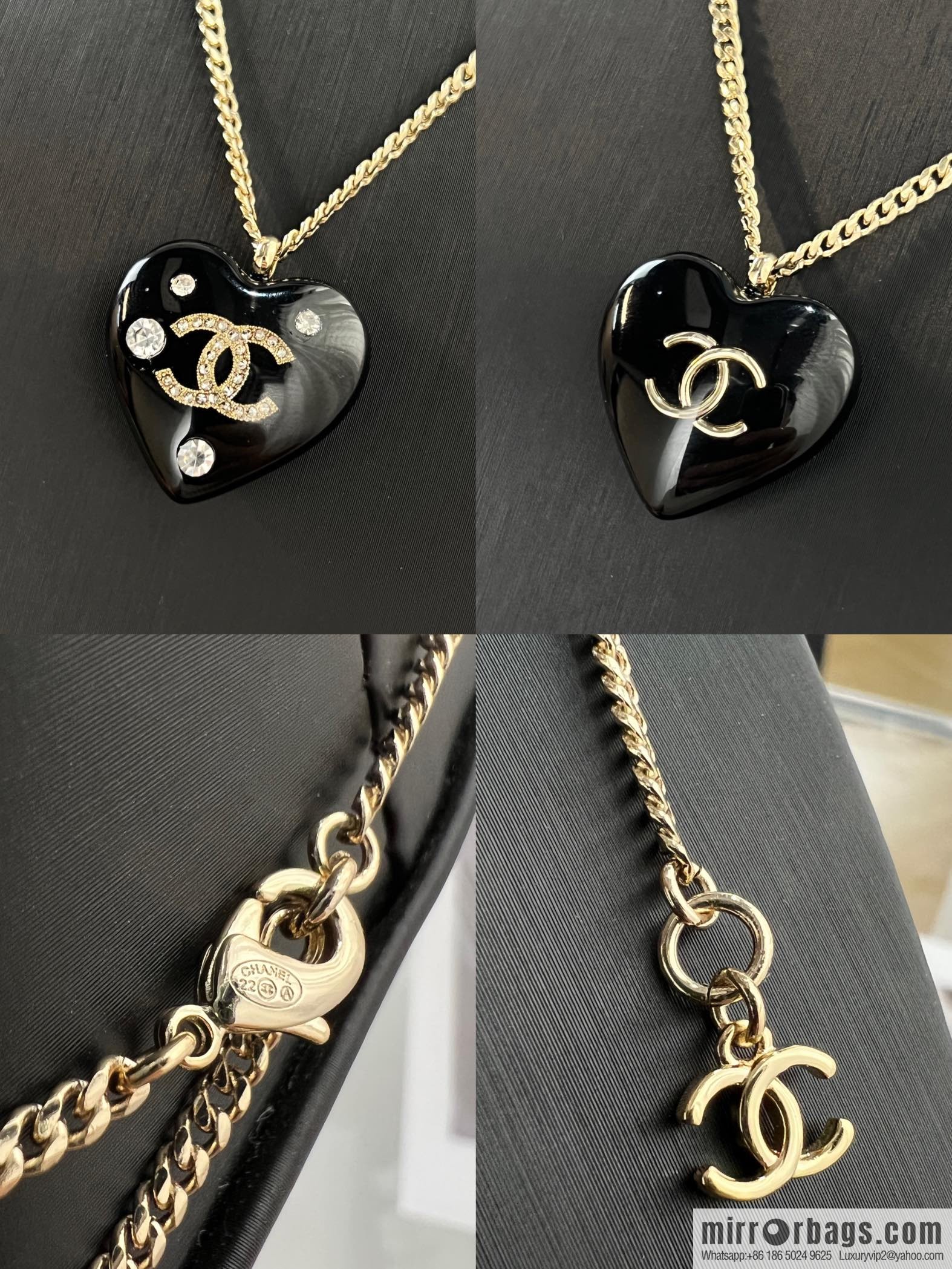New ☑️ Chanel double c black peach heart love necklace earrings