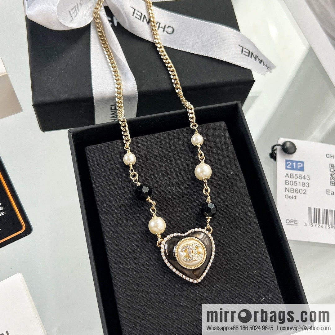 New ☑️ Chanel double c peach heart black diamond necklace