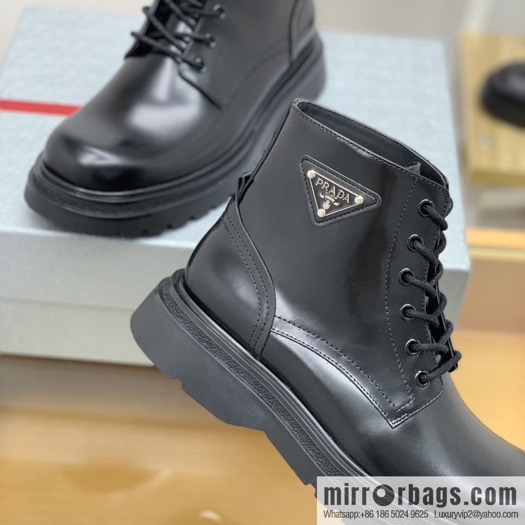 PRADA/Prada metal eyelet and sports men's P home leather boots
