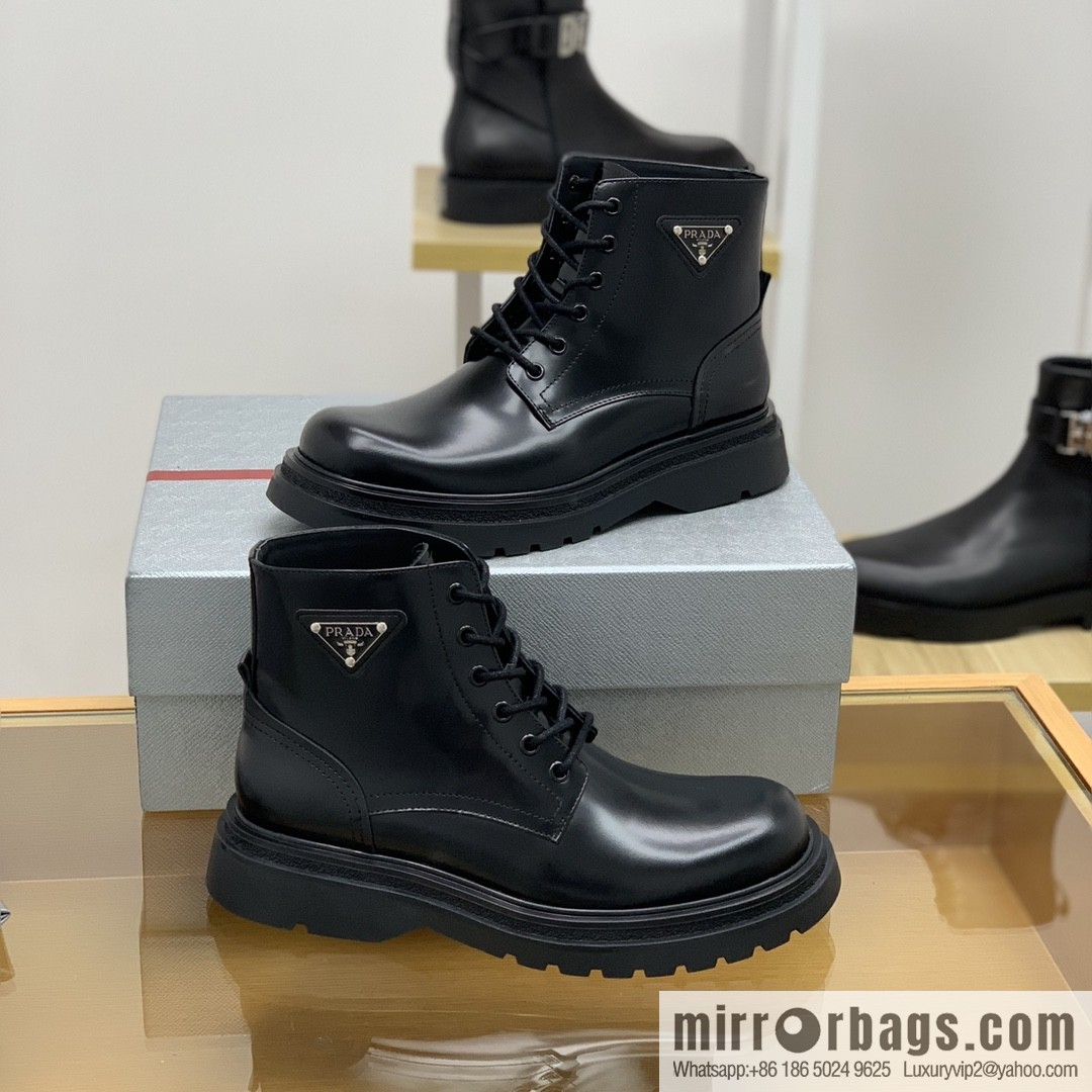 PRADA/Prada metal eyelet and sports men's P home leather boots